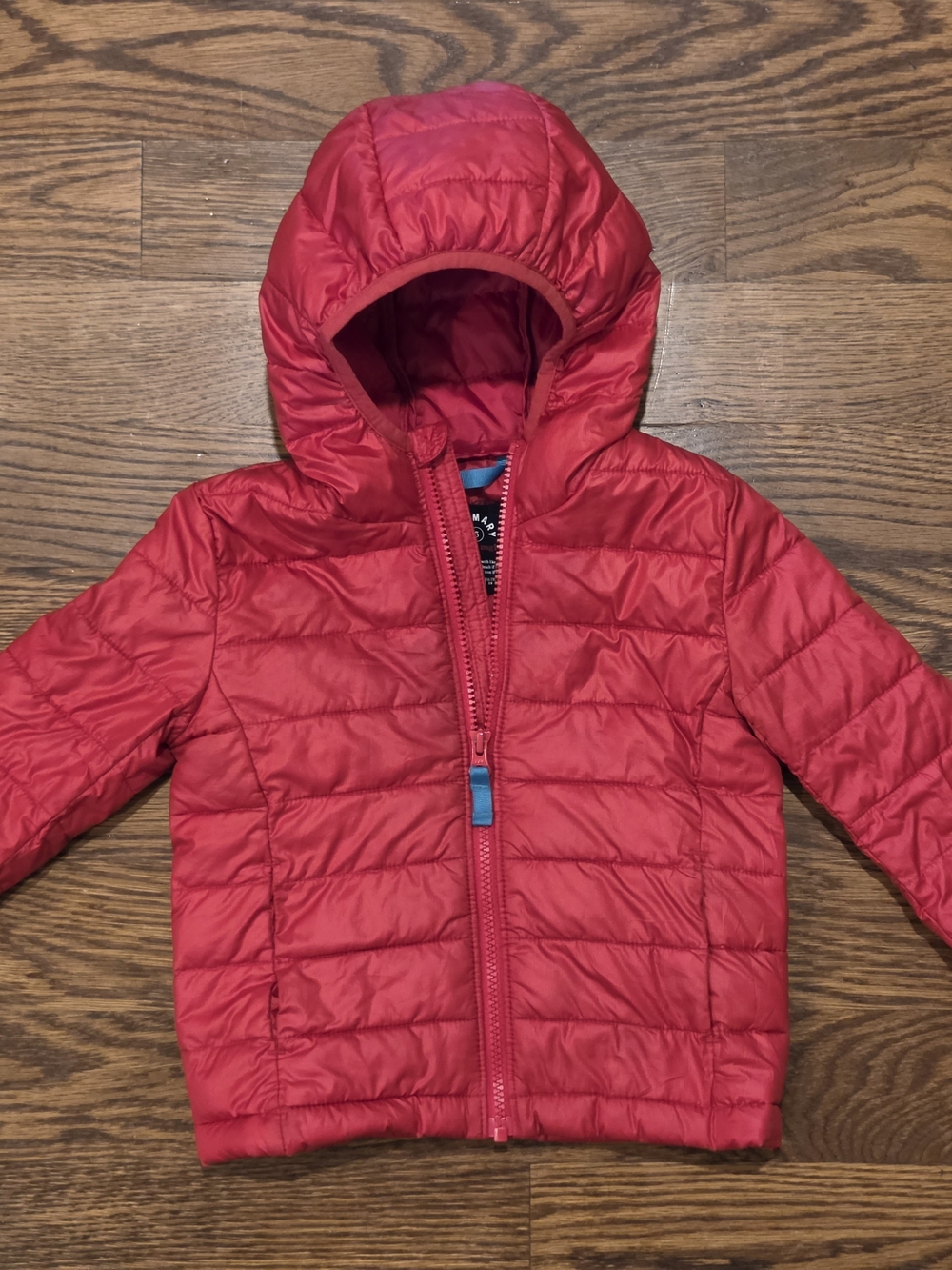 Primary Lightweight Red Hooded Puffer Jacket for Kids